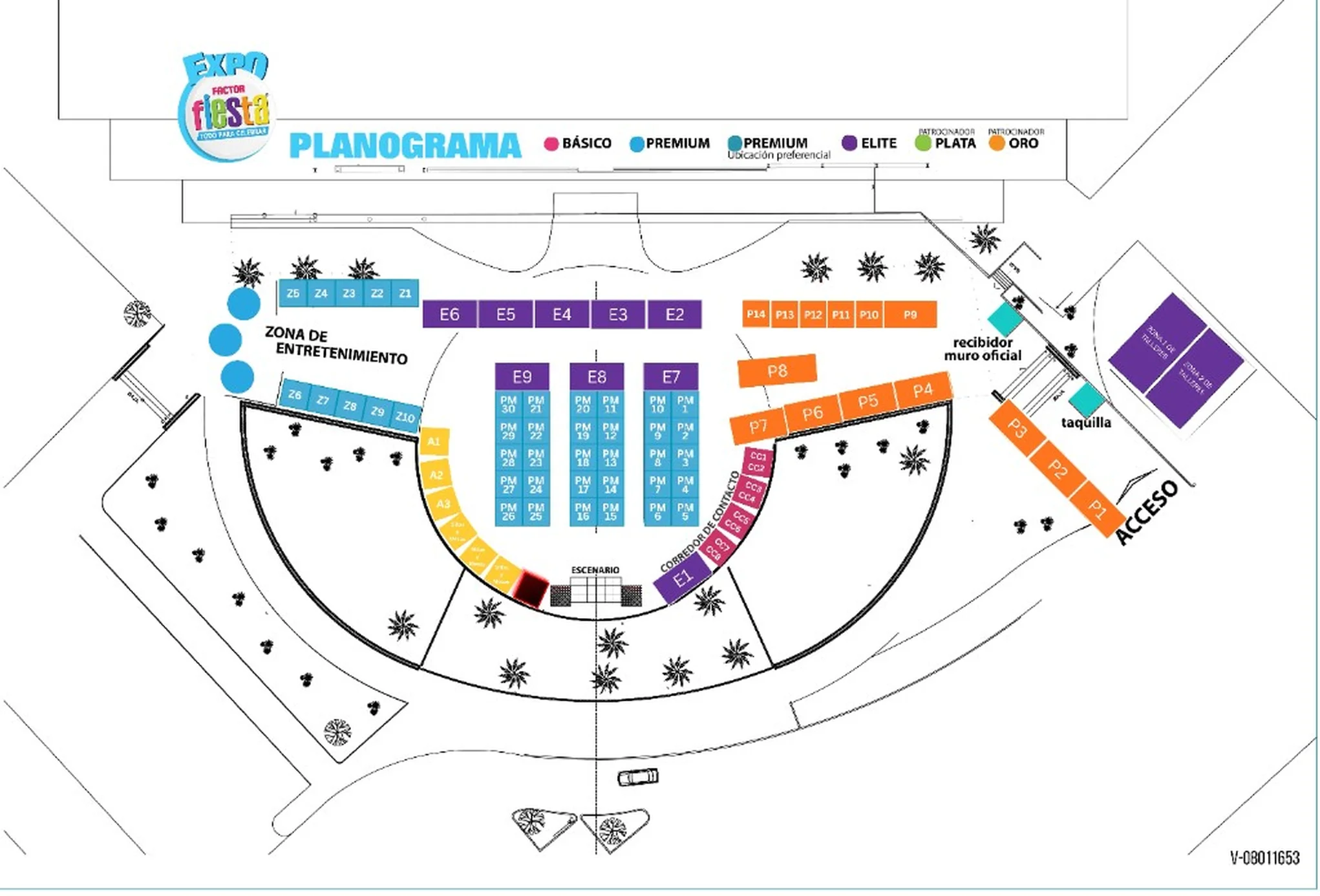 Planograma de Expo Factor Fiesta — distribución de stands en El Trompo